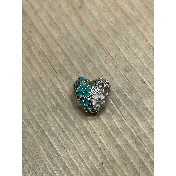 Teal Silver White With Rhinestone Heart Bracelet Charm Silver Tone Fits Pandora - Picture 2 of 6
